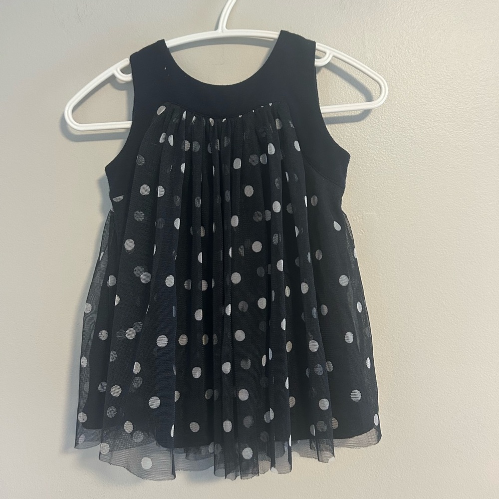 (3/$20) Joe fresh 6/12m navy blue & white polka dot tulle sleeveless dress